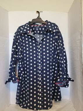 Chaps Navy and White Polka Dot Button-Front Blouse Jacket